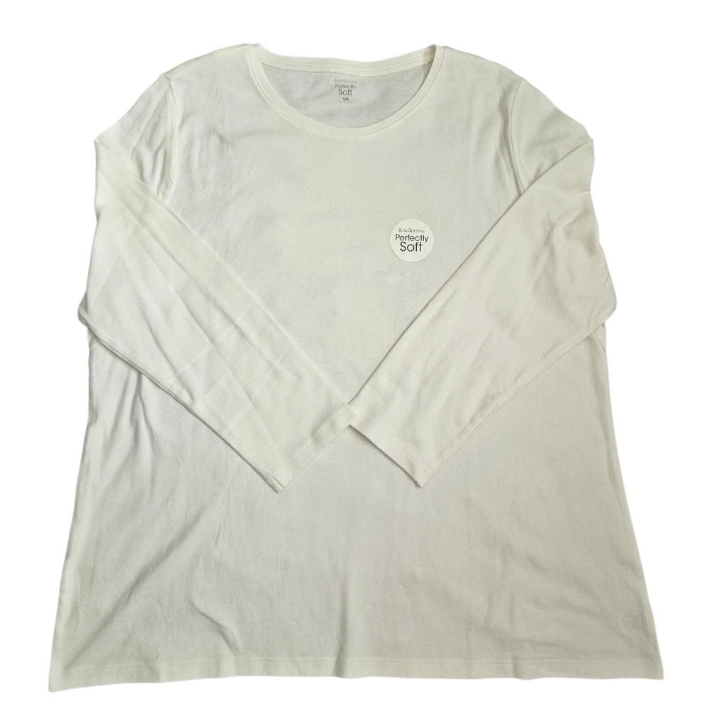 Kim Rogers Perfectly Soft Womens White Cotton Long Sleeve Staple Piece Sz XXL
